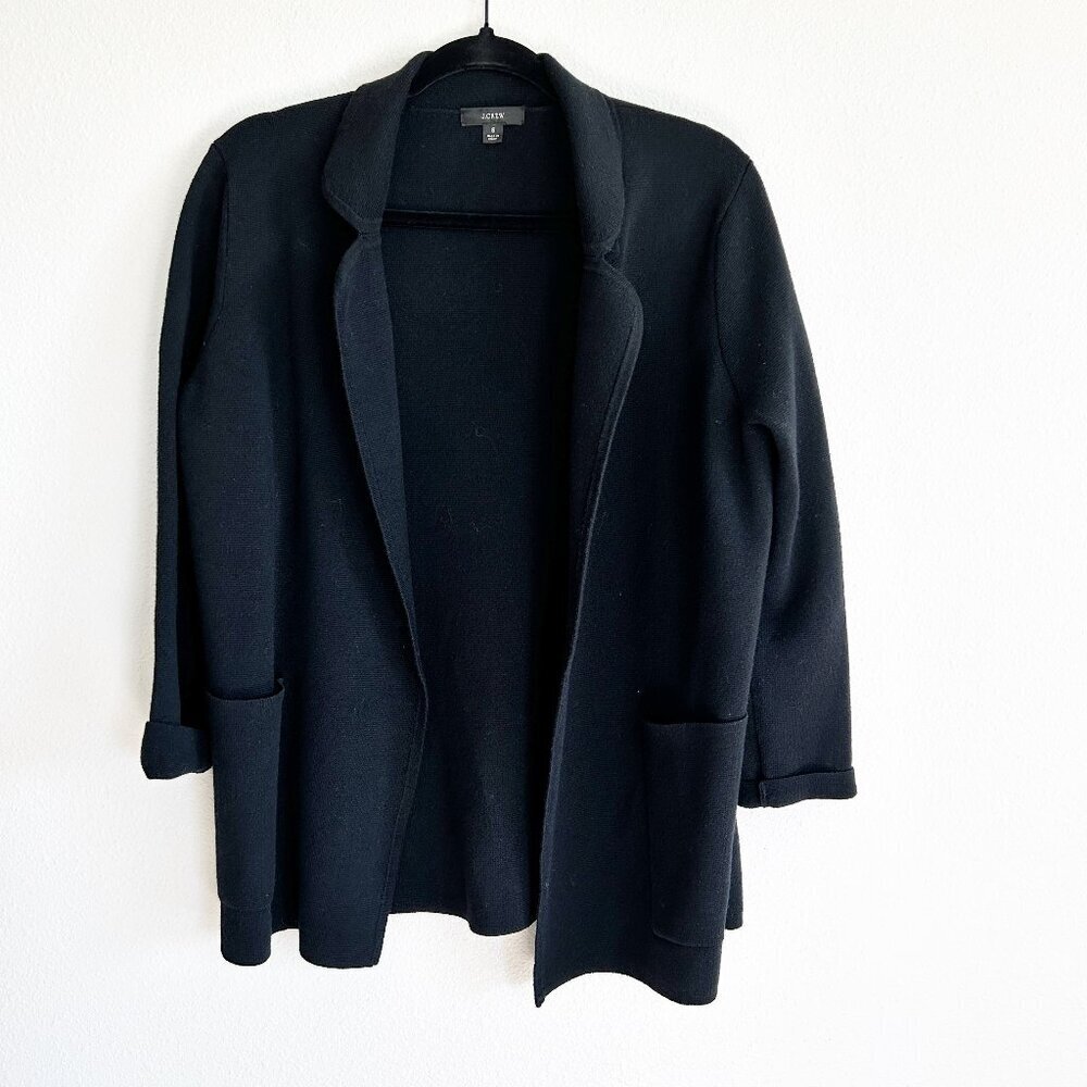 J. Crew Eloise Sweater Blazer Womens S Black Open Front Knit Cardigan BA552